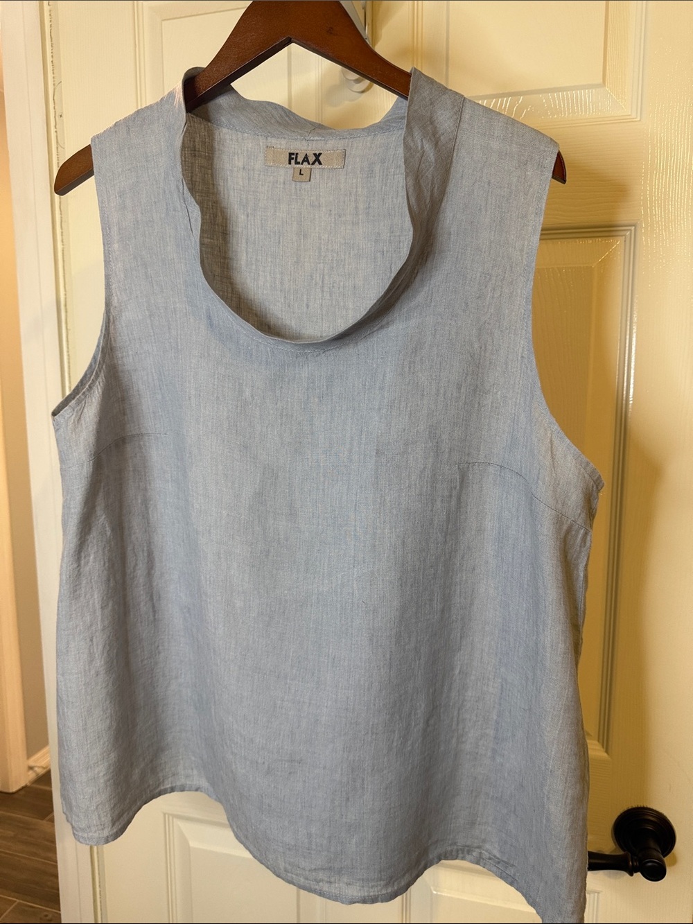 FLAX Light Blue Linen Sleeveless Scoop Neck Tank